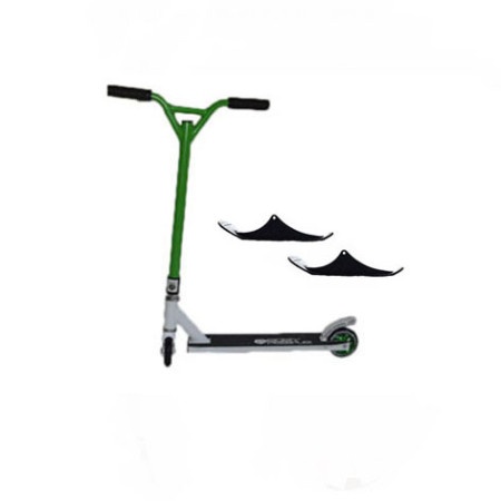 Easy People Stunt Scooter Cross Colors Green Handlebar with White Deck with Skis