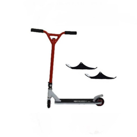 Easy People Stunt Scooter Cross Colors Red Handlebar with White Deck with Skis
