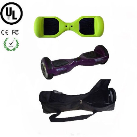 Easy People Hoverboard Purple Two Wheel Self Balancing Motorized Scooter with Green Silicone Case + Bag