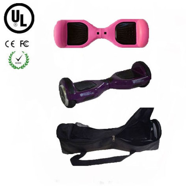 Easy People Hoverboard Purple Two Wheel Self Balancing Motorized Scooter with Pink Silicone Case + Bag
