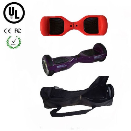 Easy People Hoverboard Purple Two Wheel Self Balancing Motorized Scooter with Red Silicone Case + Bag