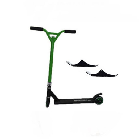 Easy People Stunt Scooter Cross Colors Green Handlebar with Black Deck with Skis