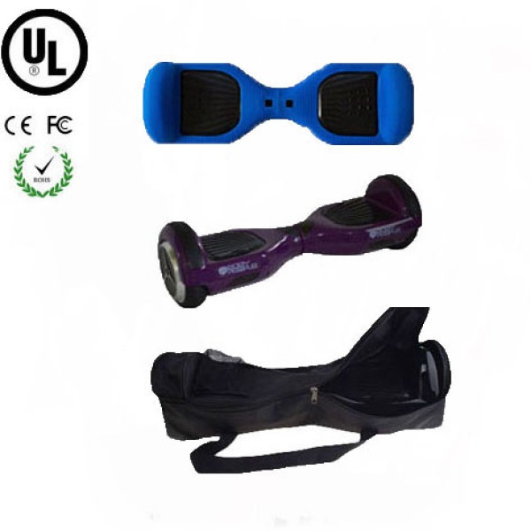 Easy People Hoverboard Purple Two Wheel Self Balancing Motorized Scooter with Blue Silicone Case + Bag